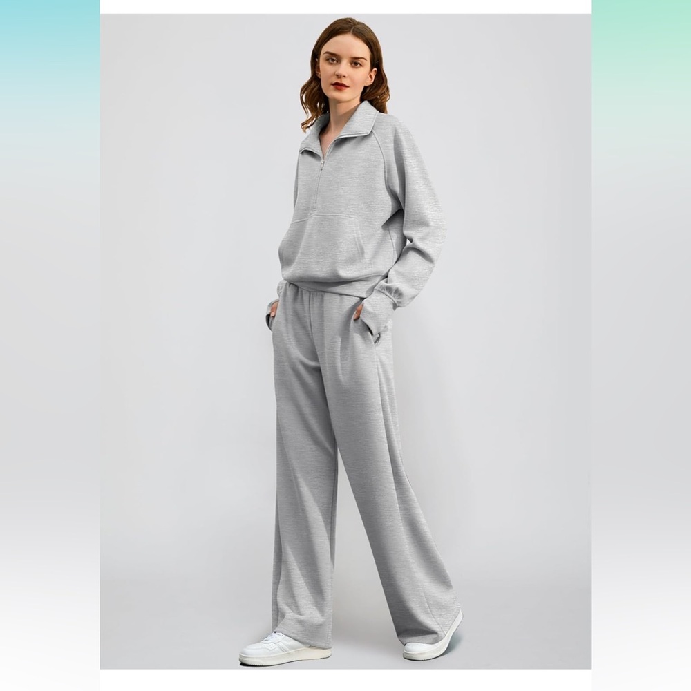 Sweatsuit Gray Amazon Quarter Zip top wide leg bottom sweatpants sweatshirt